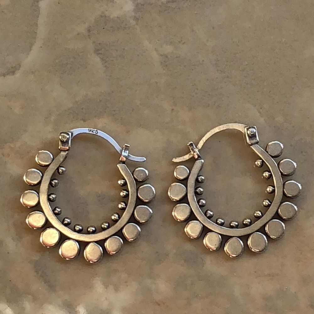 Sterling Silver Boho Dot Hoops Earrings - Picture 7 of 7